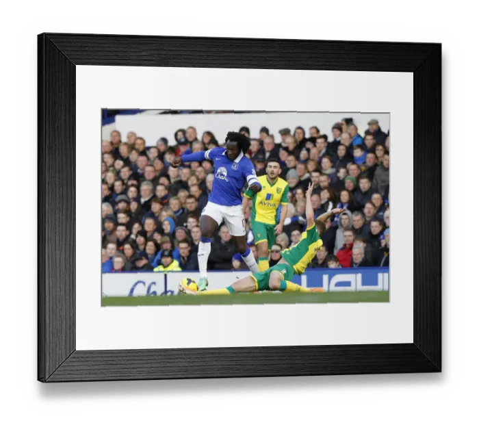 Framed Print : Everton's Romelu Lukaku Doubles Up: Everton 2-0 Norwich City (BPL, Goodison Park, Jan 11, 2014)
