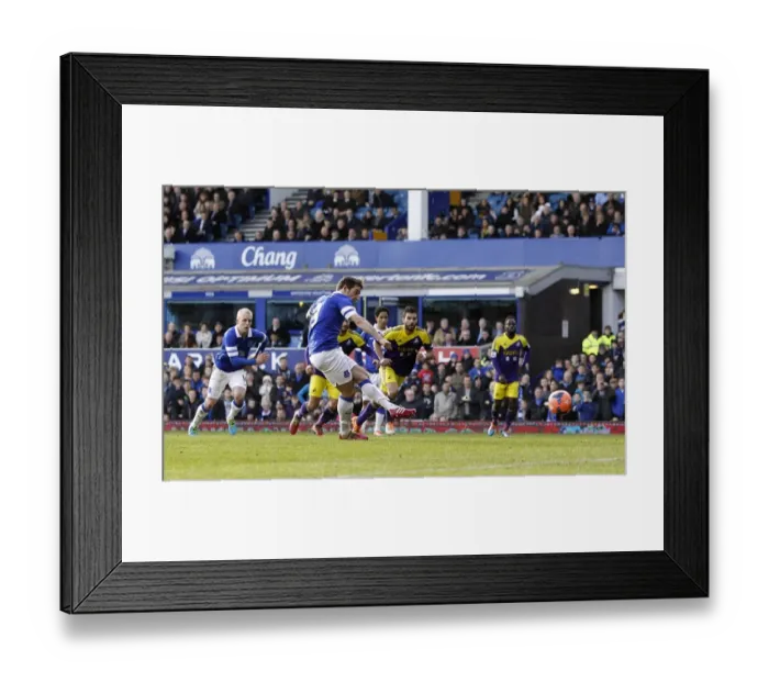 Framed Print : Leighton Baines Scores Penalty: Everton's Third Goal in FA Cup Fifth Round Victory over Swansea City (3-1)