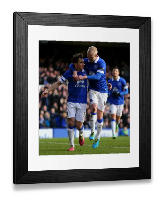 Framed Print : Everton's Baines and Naismith Celebrate FA Cup Fifth Round Goal vs Swansea City (16-02-2014, Goodison Park)