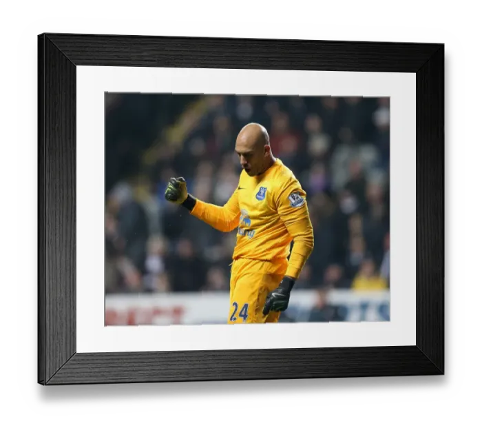 Framed Print : Everton's Triumph: Tim Howard and Leon Osman's Celebration of a 3-0 Goal Against Newcastle United