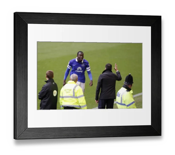 Framed Print : Everton's Double Delight: Lukaku and Martinez's Euphoric Celebration (3-0 vs Arsenal, Barclays Premier League, Goodison Park, 06-04-2014)