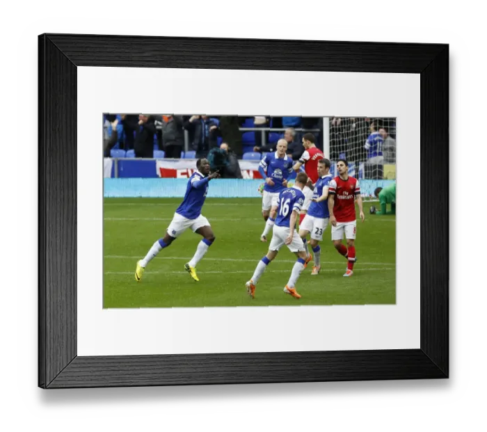 Framed Print : Romelu Lukaku's Double Strike: Everton's Triumphant 3-0 Victory over Arsenal (06-04-2014, Goodison Park)