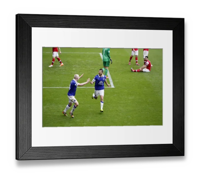 Framed Print : Mirallas and Naismith's Triumph: Arteta's Own Goal Seals Everton's 3-0 Victory over Arsenal (06-04-2014, Goodison Park)