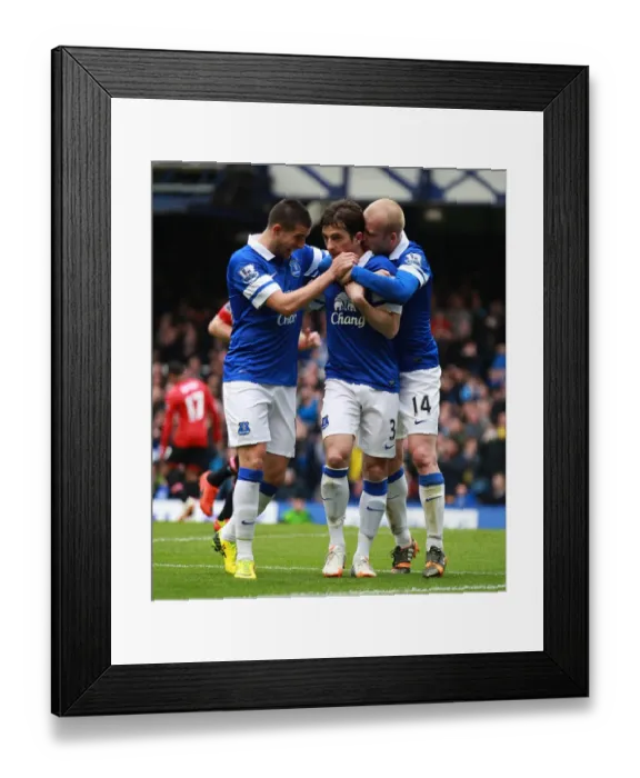 Framed Print : Leighton Baines Strikes First: Everton 2-0 Manchester United (Goodison Park, 21-04-2014)