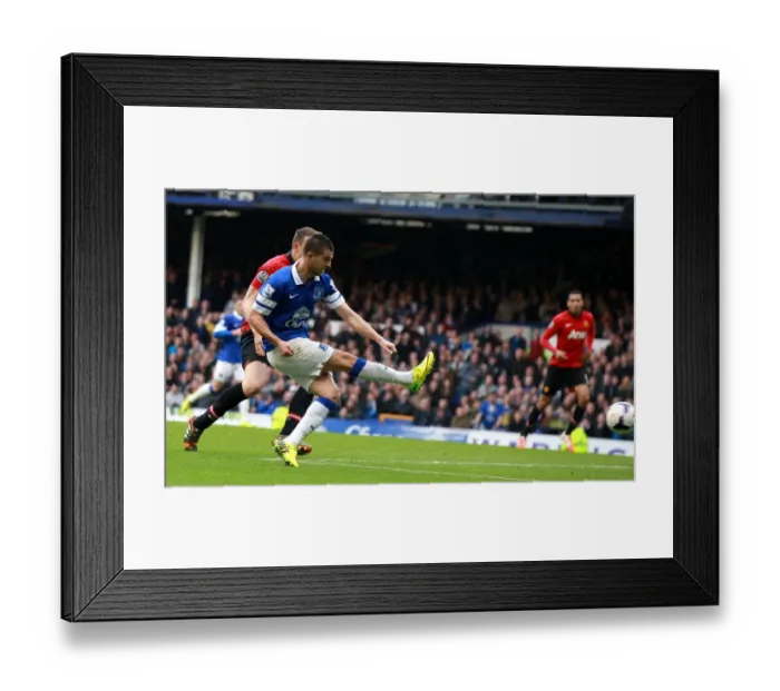 Framed Print : Mirallas Strikes: Everton Takes 2-0 Lead Over Manchester United (April 21, 2014, Barclays Premier League)