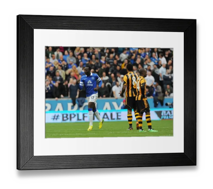 Framed Print : Everton's Romelu Lukaku Celebrates Double Strike Against Hull City (11-05-2014)