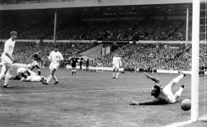 Framed Print : 1966 FA Cup Final: Everton's Mike Trebilock Scores Historic Goal Past Four Sheffield Defenders and Goalkeeper Framed Print : 1966 FA Cup Final: Everton's Mike Trebilock Scores Historic Goal Past Four Sheffield Defenders and Goalkeeper