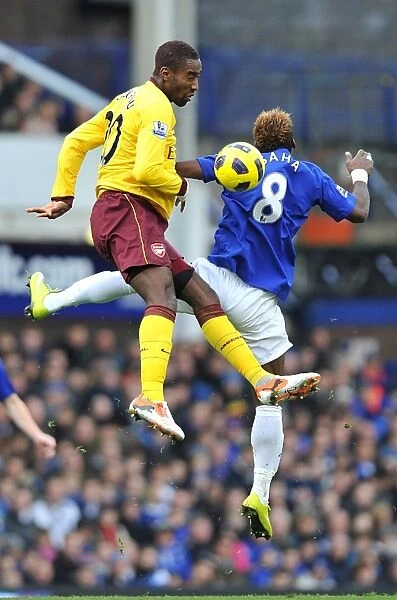 Aerial Clash: Djourou vs Saha - Everton vs Arsenal (Premier League, Goodison Park, 14 November 2010)