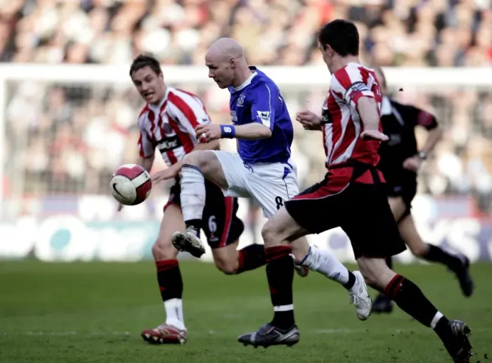 Framed Print : Andy Johnson vs. Jagielka and Morgan: Sheffield United vs. Everton