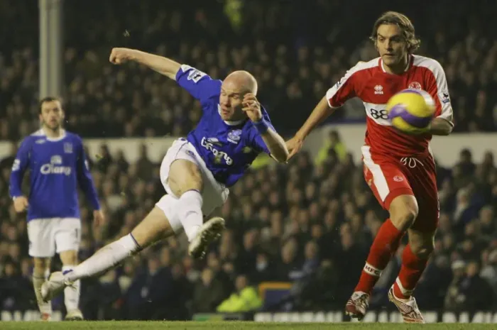 Framed Print : Andy Johnson's Thunderous Shot: Everton's Victory Over Middlesbrough Framed Print : Andy Johnson's Thunderous Shot: Everton's Victory Over Middlesbrough