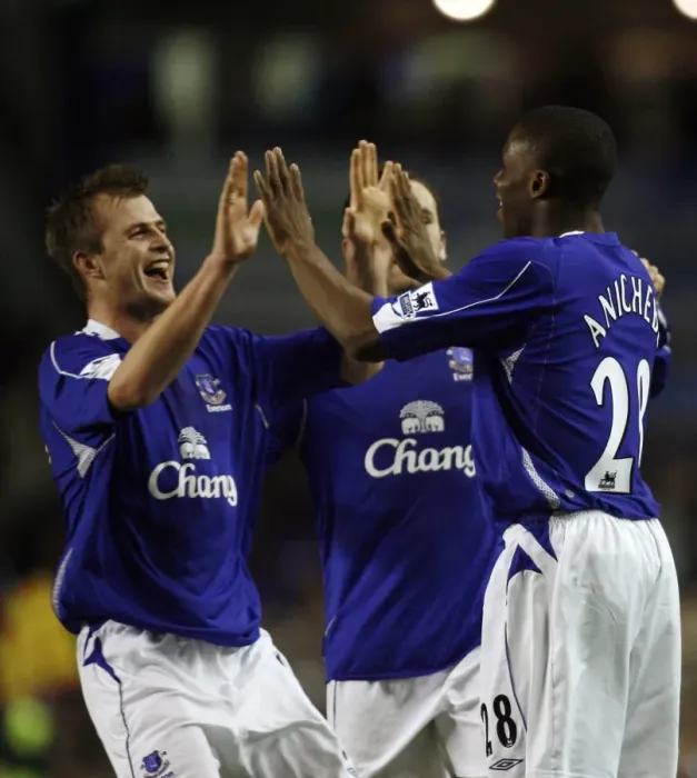 Framed Print : Anichebe's Brace: Everton's Victor Scores Fourth Goal Against Luton Town at Goodison Park (2006) Framed Print : Anichebe's Brace: Everton's Victor Scores Fourth Goal Against Luton Town at Goodison Park (2006)