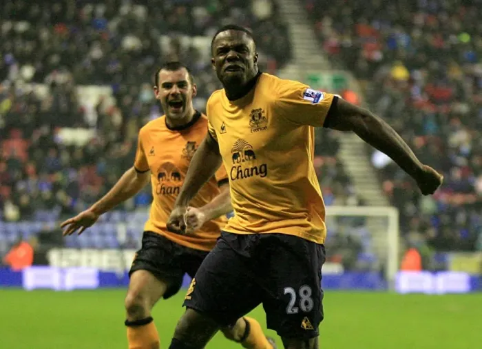 Framed Print : Anichebe's Game-Winning Goal: Everton's First Strike Against Wigan Athletic in Barclays Premier League (04 February 2012) Framed Print : Anichebe's Game-Winning Goal: Everton's First Strike Against Wigan Athletic in Barclays Premier League (04 February 2012)