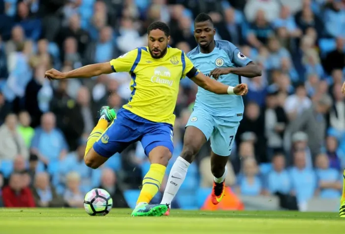 Framed Print : Ashley Williams vs. Kelechi Iheanacho: A Battle at Etihad Stadium - Everton vs. Manchester City, Premier League Framed Print : Ashley Williams vs. Kelechi Iheanacho: A Battle at Etihad Stadium - Everton vs. Manchester City, Premier League