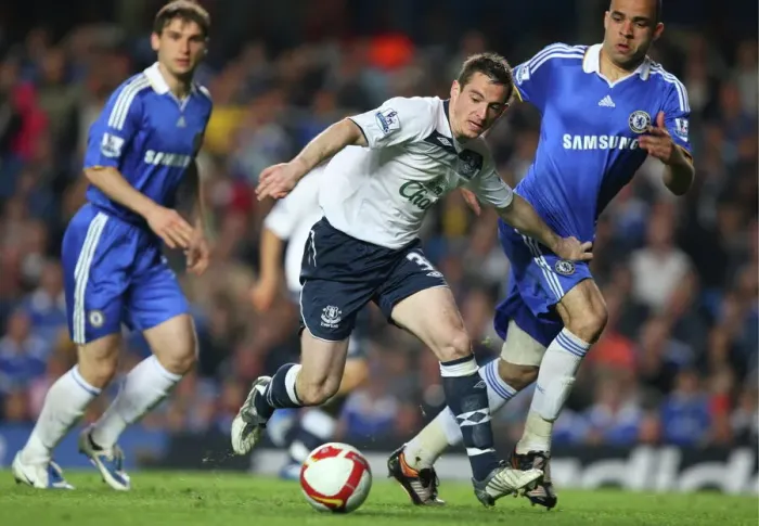 Framed Print : Baines vs. Alex: Everton vs. Chelsea Clash in the Barclays Premier League (08 / 09 Season, 22 / 4 / 09)