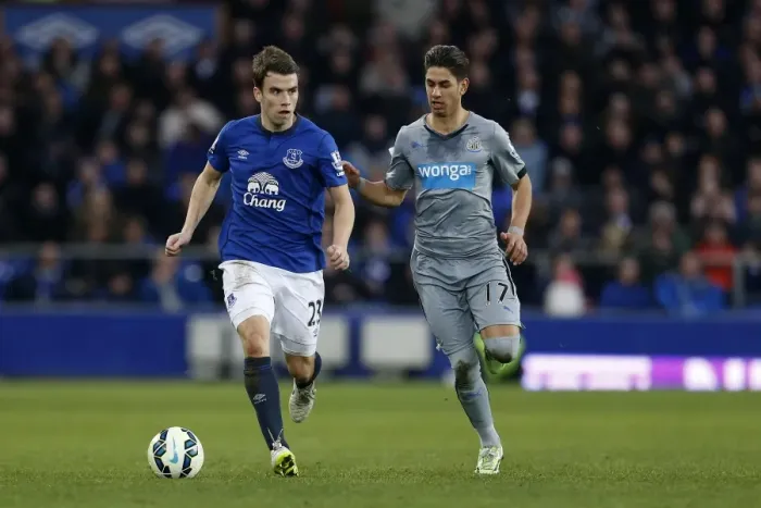 Framed Print : Battle for the Ball: Coleman vs. Perez - Everton vs. Newcastle United, Premier League, Goodison Park