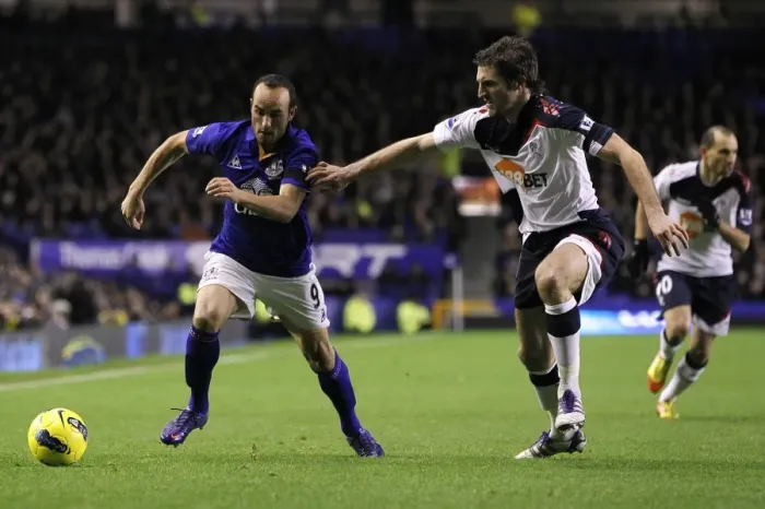 Framed Print : A Battle for the Ball: Donovan vs. Ricketts in the Premier League Clash between Everton and Bolton Wanderers (January 2012) Framed Print : A Battle for the Ball: Donovan vs. Ricketts in the Premier League Clash between Everton and Bolton Wanderers (January 2012)