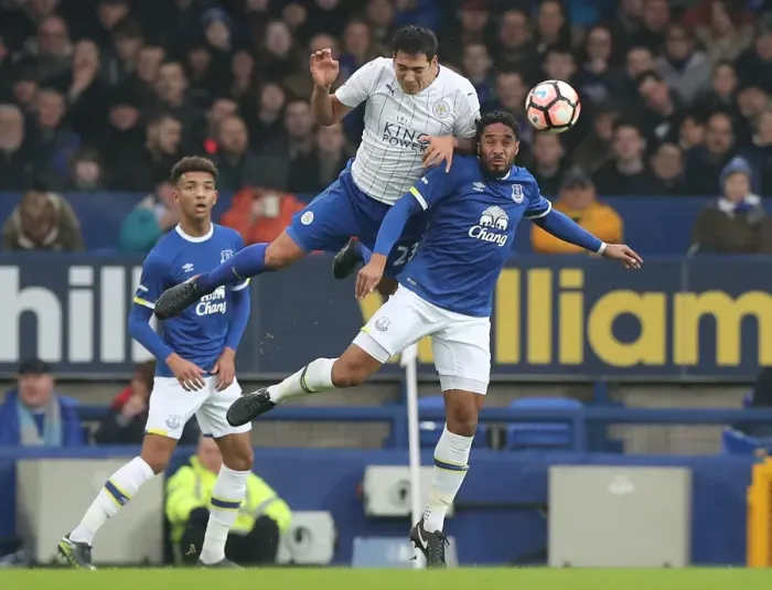Framed Print : Battle for the Ball: Everton vs. Leicester City - Emirates FA Cup Third Round at Goodison Park Framed Print : Battle for the Ball: Everton vs. Leicester City - Emirates FA Cup Third Round at Goodison Park