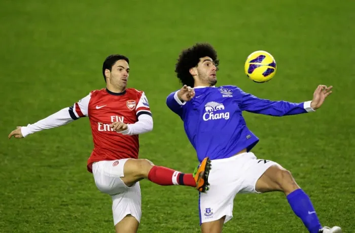 Framed Print : Battle for the Ball: Fellaini vs. Arteta - Everton vs. Arsenal Rivalry (1-1), Premier League (November 28, 2012), Goodison Park Framed Print : Battle for the Ball: Fellaini vs. Arteta - Everton vs. Arsenal Rivalry (1-1), Premier League (November 28, 2012), Goodison Park