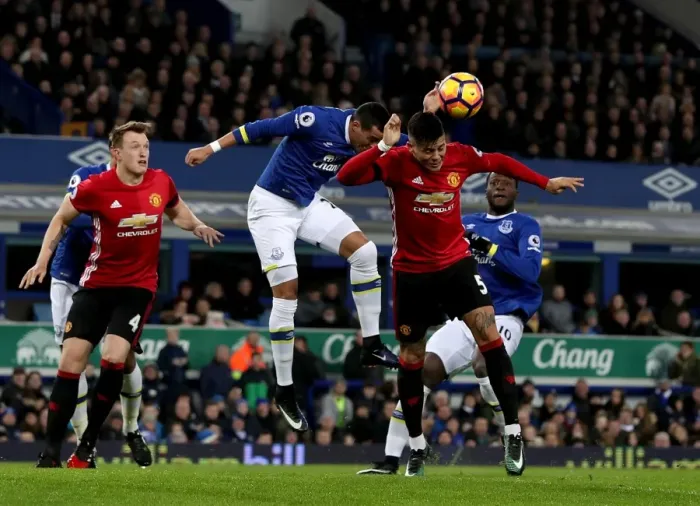 Framed Print : Battle for the Ball: Funes Mori vs Rojo - Everton vs Manchester United Framed Print : Battle for the Ball: Funes Mori vs Rojo - Everton vs Manchester United