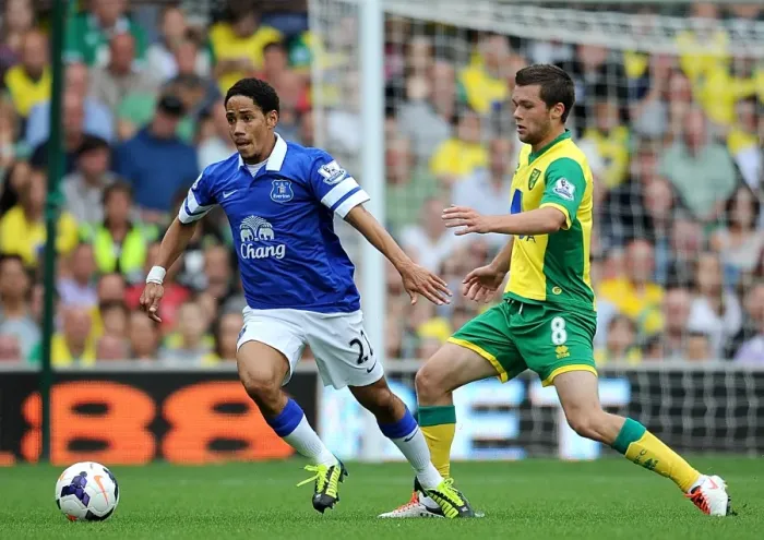 Framed Print : Battle for the Ball: Howson vs. Pienaar - Norwich City vs. Everton, Premier League (17-08-2013)