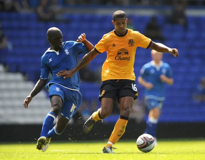 Framed Print : Battle for the Ball: Jermaine Beckford vs. Morgaro Gomis - Birmingham City vs. Everton Pre-Season Friendly (2011) Framed Print : Battle for the Ball: Jermaine Beckford vs. Morgaro Gomis - Birmingham City vs. Everton Pre-Season Friendly (2011)
