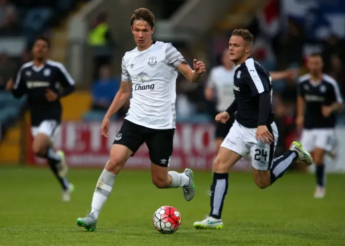 Framed Print : Battle for the Ball: Kieran Dowell vs. Andy Black - Everton's Pre-Season Clash at Dundee Framed Print : Battle for the Ball: Kieran Dowell vs. Andy Black - Everton's Pre-Season Clash at Dundee