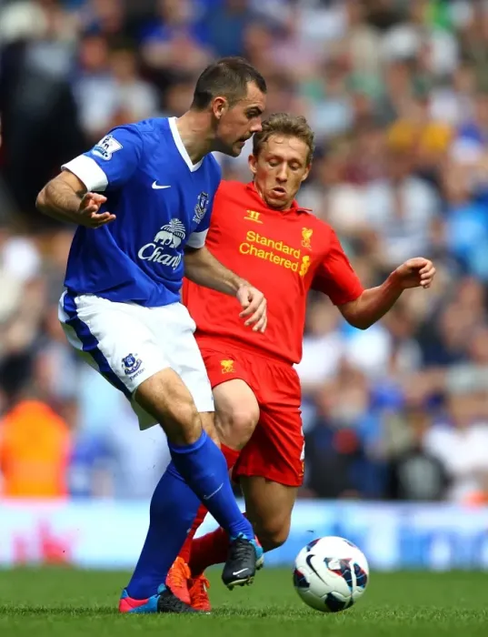 Framed Print : Battle for the Ball: Leiva vs. Gibson - Liverpool vs. Everton Rivalry in the Barclays Premier League (0-0) Framed Print : Battle for the Ball: Leiva vs. Gibson - Liverpool vs. Everton Rivalry in the Barclays Premier League (0-0)