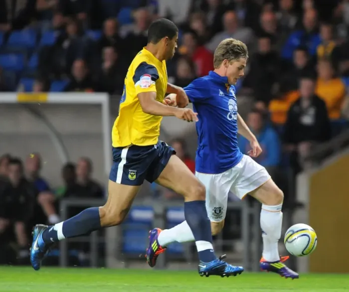 Framed Print : Battle for the Ball: McAleny vs. James - Oxford United vs. Everton (2011) Framed Print : Battle for the Ball: McAleny vs. James - Oxford United vs. Everton (2011)