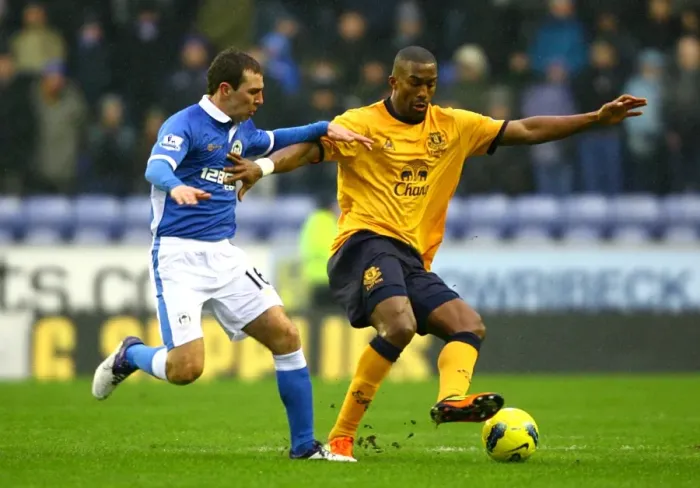 Framed Print : Battle for the Ball: McArthur vs. Distin - Everton vs. Wigan Athletic in the Premier League (February 2012) Framed Print : Battle for the Ball: McArthur vs. Distin - Everton vs. Wigan Athletic in the Premier League (February 2012)