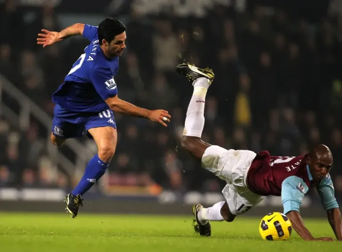 Framed Print : Battle for the Ball: Mikel Arteta vs. Luis Boa Morte - West Ham United vs. Everton, Premier League Rivalry (Upton Park, 2010) Framed Print : Battle for the Ball: Mikel Arteta vs. Luis Boa Morte - West Ham United vs. Everton, Premier League Rivalry (Upton Park, 2010)