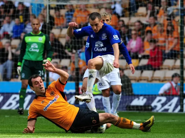Framed Print : Battle for the Ball: Milijas vs Osman - Wolverhampton Wanderers vs Everton (Barclays Premier League, 09 April 2011) Framed Print : Battle for the Ball: Milijas vs Osman - Wolverhampton Wanderers vs Everton (Barclays Premier League, 09 April 2011)