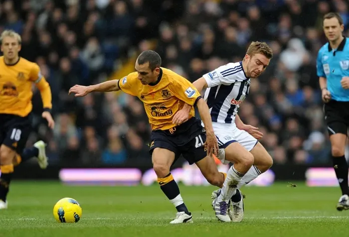 Framed Print : Battle for the Ball: Morrison vs Osman - Premier League Clash between West Bromwich Albion and Everton (01 January 2012) Framed Print : Battle for the Ball: Morrison vs Osman - Premier League Clash between West Bromwich Albion and Everton (01 January 2012)