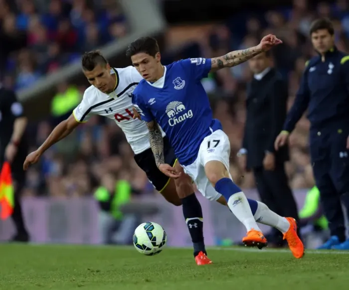 Framed Print : Battle for the Ball: Muhamed Besic vs. Erik Lamela - Everton vs. Tottenham Rivalry at Goodison Park Framed Print : Battle for the Ball: Muhamed Besic vs. Erik Lamela - Everton vs. Tottenham Rivalry at Goodison Park