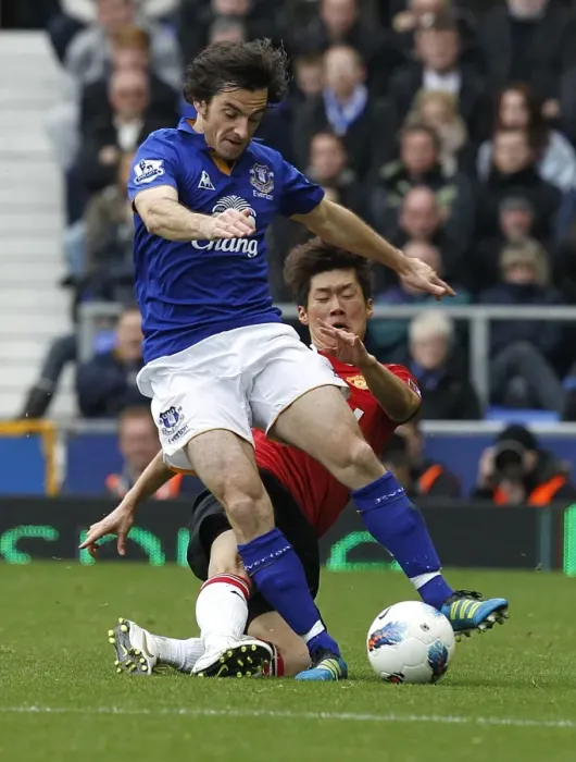 Framed Print : Battle for the Ball: Park vs. Baines - Everton vs. Manchester United, Premier League (2011) Framed Print : Battle for the Ball: Park vs. Baines - Everton vs. Manchester United, Premier League (2011)