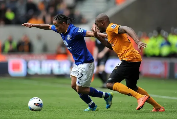 Framed Print : Battle for the Ball: Pienaar vs. Zubar - Everton vs. Wolverhampton Wanderers, Premier League Rivalry (06 May 2012) Framed Print : Battle for the Ball: Pienaar vs. Zubar - Everton vs. Wolverhampton Wanderers, Premier League Rivalry (06 May 2012)