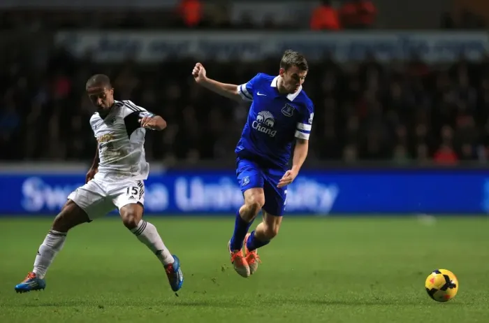Framed Print : Battle for the Ball: Seamus Coleman vs. Wayne Routledge - Everton's Victory over Swansea City (Liberty Stadium, Premier League) Framed Print : Battle for the Ball: Seamus Coleman vs. Wayne Routledge - Everton's Victory over Swansea City (Liberty Stadium, Premier League)