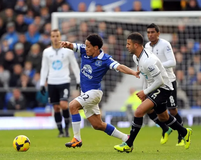 Framed Print : Battle at Goodison Park: Pienaar vs. Walker - Scoreless Premier League Showdown Framed Print : Battle at Goodison Park: Pienaar vs. Walker - Scoreless Premier League Showdown