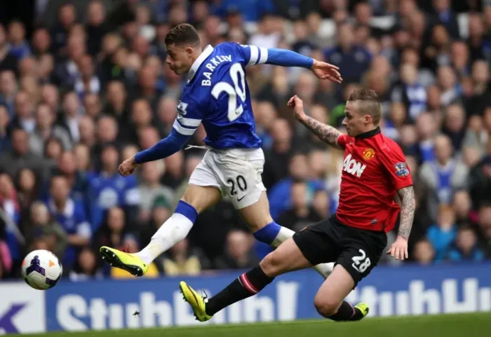 Framed Print : Battle at Goodison Park: Ross Barkley vs. Alexander Buttner - Everton vs. Manchester United, Premier League Clash (21-04-2014)