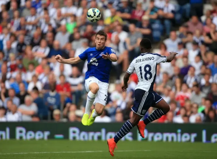 Framed Print : Battle for Possession: Coleman vs. Berahino in the Premier League Clash between Everton and West Bromwich Albion Framed Print : Battle for Possession: Coleman vs. Berahino in the Premier League Clash between Everton and West Bromwich Albion