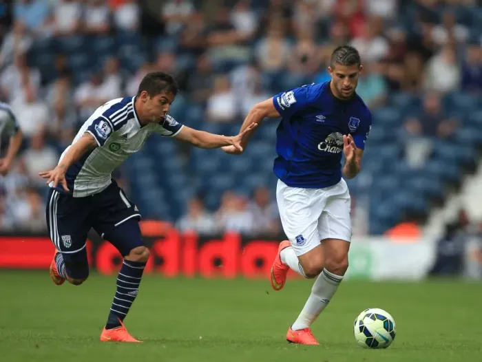 Framed Print : Battle for Possession: Mirallas vs. Gamboa - Premier League Showdown between West Bromwich Albion and Everton Framed Print : Battle for Possession: Mirallas vs. Gamboa - Premier League Showdown between West Bromwich Albion and Everton
