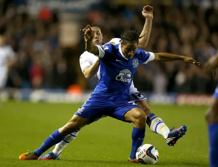 Framed Print : Battleground Elland Road: Michael Brown vs. Steven Pienaar - Capital One Cup Clash