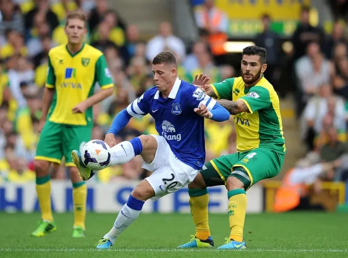 Framed Print : Battling for Control: Ross Barkley vs. Bradley Johnson - Norwich City vs. Everton, Premier League (2013) Framed Print : Battling for Control: Ross Barkley vs. Bradley Johnson - Norwich City vs. Everton, Premier League (2013)