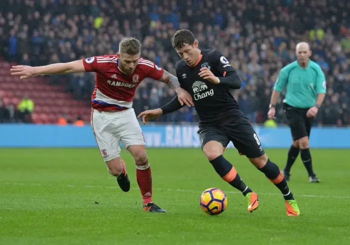 Framed Print : Battling for Supremacy: Middlesbrough's Adam Clayton vs. Everton's Ross Barkley at Riverside Stadium Framed Print : Battling for Supremacy: Middlesbrough's Adam Clayton vs. Everton's Ross Barkley at Riverside Stadium