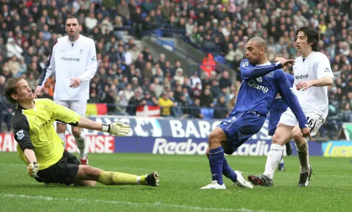 Framed Print : Bolton Wanderers v Everton James Vaughan scores the first goal for Everton Framed Print : Bolton Wanderers v Everton James Vaughan scores the first goal for Everton