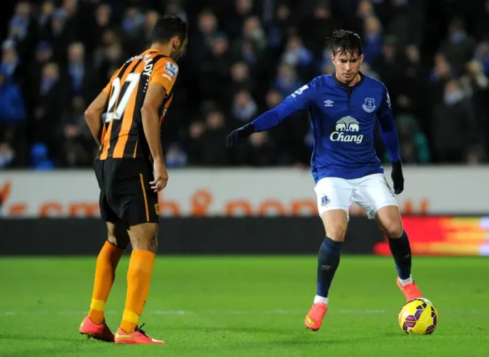 Framed Print : Bryan Oviedo in Action at Hull City's KC Stadium: Everton vs Hull City, Barclays Premier League