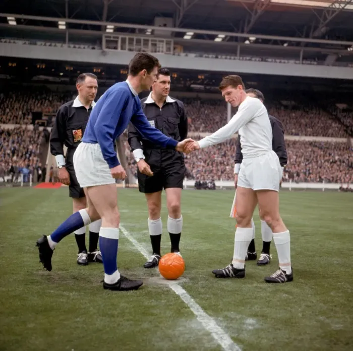 Framed Print : The Captains Handshake: Everton's Brian Labone and Sheffield Wednesday's Don Megson at the 1966 FA Cup Final (Referee: Jack Taylor) Framed Print : The Captains Handshake: Everton's Brian Labone and Sheffield Wednesday's Don Megson at the 1966 FA Cup Final (Referee: Jack Taylor)