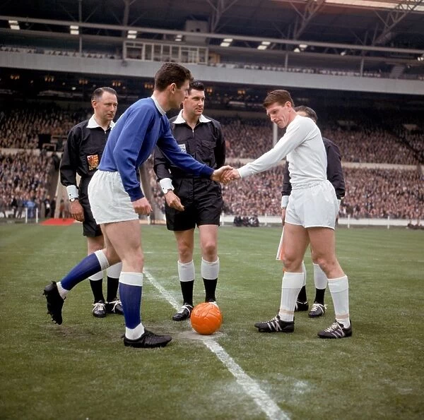 The Captains Handshake: Everton's Brian Labone and Sheffield Wednesday's Don Megson at the 1966 FA Cup Final (Referee: Jack Taylor)