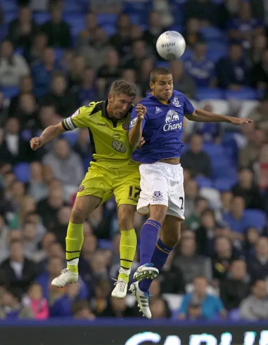 Framed Print : Carling Cup Showdown: Rodwell vs Cresswell Clash at Goodison Park (2011) Framed Print : Carling Cup Showdown: Rodwell vs Cresswell Clash at Goodison Park (2011)