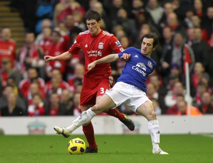 Framed Print : Clash at Anfield: A Premier League Battle – Martin Kelly (Liverpool) vs. Leighton Baines (Everton), 16 January 2011