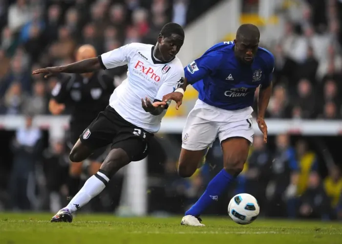 Framed Print : Clash of Champions: Distin vs. Johnson - Fulham vs. Everton, Premier League Showdown (September 25, 2010) Framed Print : Clash of Champions: Distin vs. Johnson - Fulham vs. Everton, Premier League Showdown (September 25, 2010)